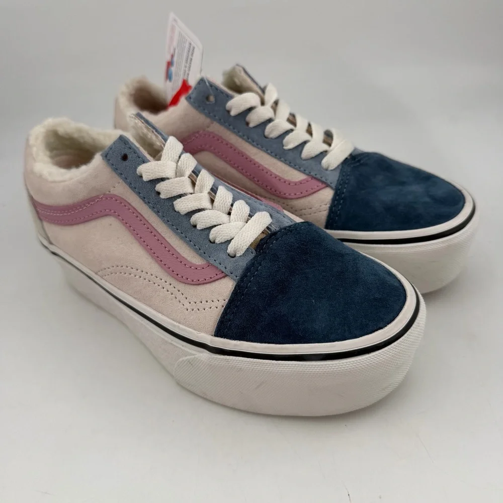 Vans Unisex Old Skool Stackform-SZ 5-Sherpa Trim Platform Shoe Sneakers Pastel